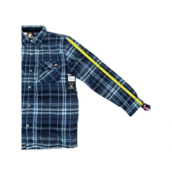 Dickies Mens Relaxed Fit Lined Flannel Shirt Jacket L Blue Plaid Shacket - Picture 7 of 12
